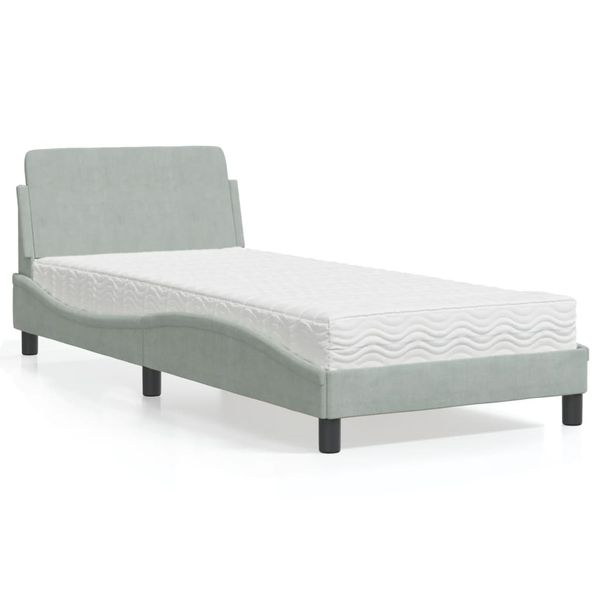 vidaXL Posteľ s matracom Dover bledosivý 90x200 cm zamat