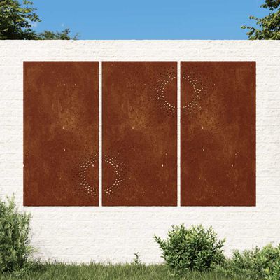 vidaXL Záhradné nástenné dekorácie 3 ks 105x55 cm kortenová oceľ slnko