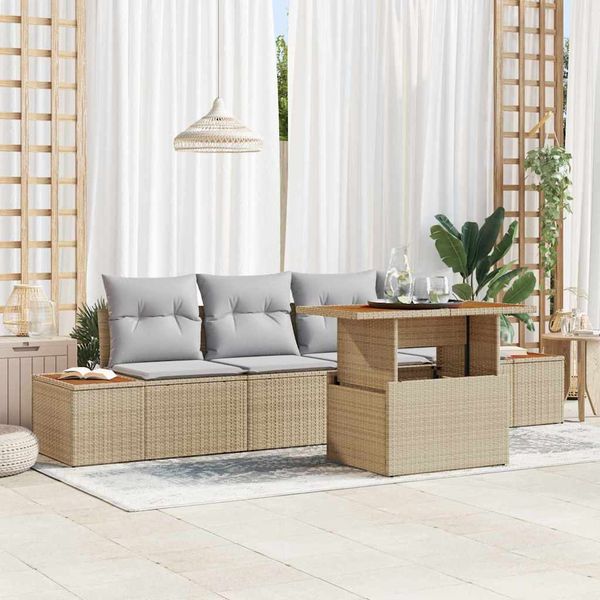 vidaXL Záhradný jedálenský set s vankúšom 5 pcs Béžová a šedá