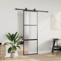 vidaXL Posuvné dvere s kovaním čierne 76x205 cm tvrdené sklo