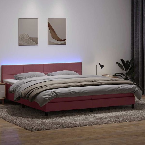 vidaXL Posteľný rám boxsping s matracom a LED ružový 200x220 cm zamat