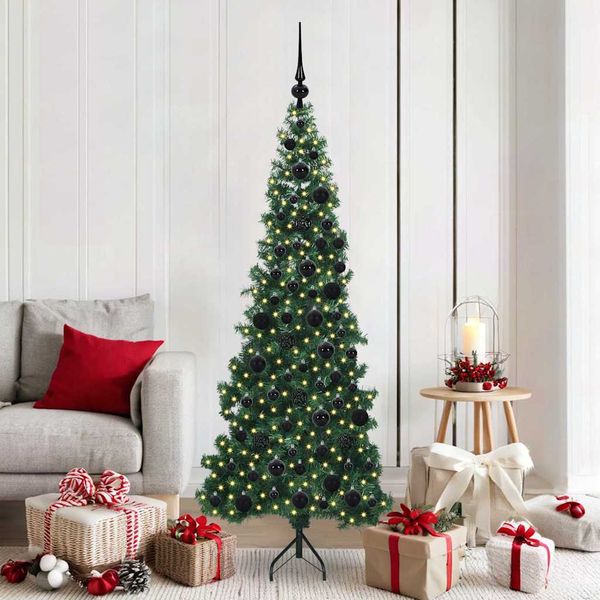 vidaXL Rohový umelý vianočný strom s 300 LED-i Zelená 180 cm PVC a kov