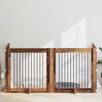 vidaXL Brána pre psov so stojanmi 4 pcs Staré drevo 100 x 100 cm