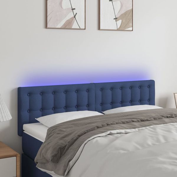 vidaXL Čelo postele s LED modré 144x5x78/88 cm látka