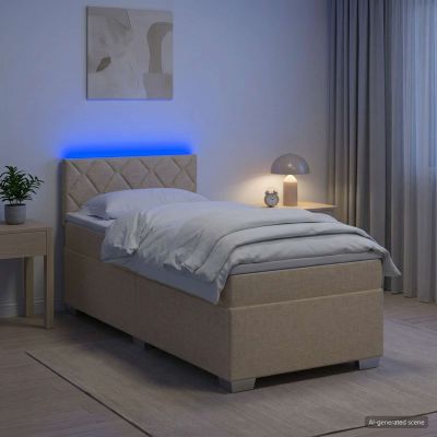 vidaXL Posteľ s boxspringom a matracom a LED Krémová 80 x 200 cm Látka