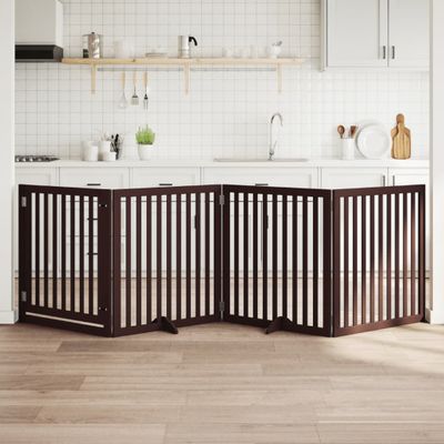 vidaXL Brána pre psa dvere sklad. 4 panely hnedá 320 cm topoľové drevo