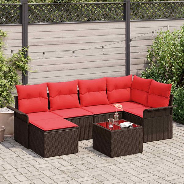 vidaXL Súprava záhradných pohoviek s úložiskom 7 pcs Hnedá polyratan