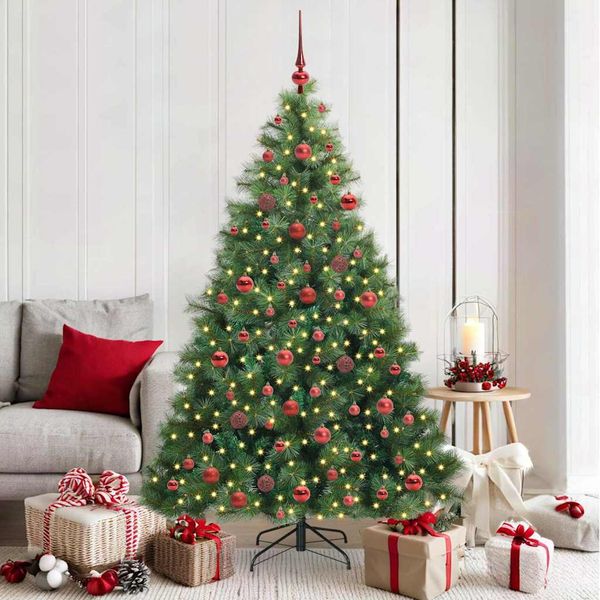 vidaXL Umelý vianočný stromček s 300 LED-i Zelená 180 cm PE a PVC
