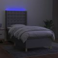 vidaXL Posteľ boxsping s matracom a LED bledosivá 90x190 cm látka