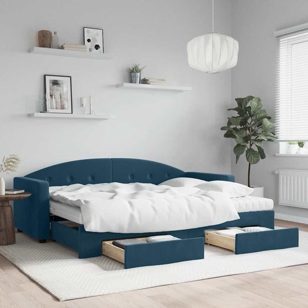 vidaXL Rozkladacia denná posteľ s matracmi modrá 80x200 cm zamat