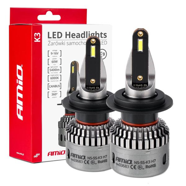 LED žiarovky hlavného svietenia K3 H7 12V 6000K canbus AMiO-03683