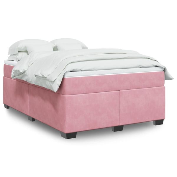 vidaXL Posteľný rám boxsping s matracom ružový 140x190 cm zamat