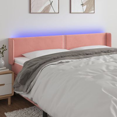 vidaXL Čelo postele s LED ružové 163x16x78/88 cm zamat