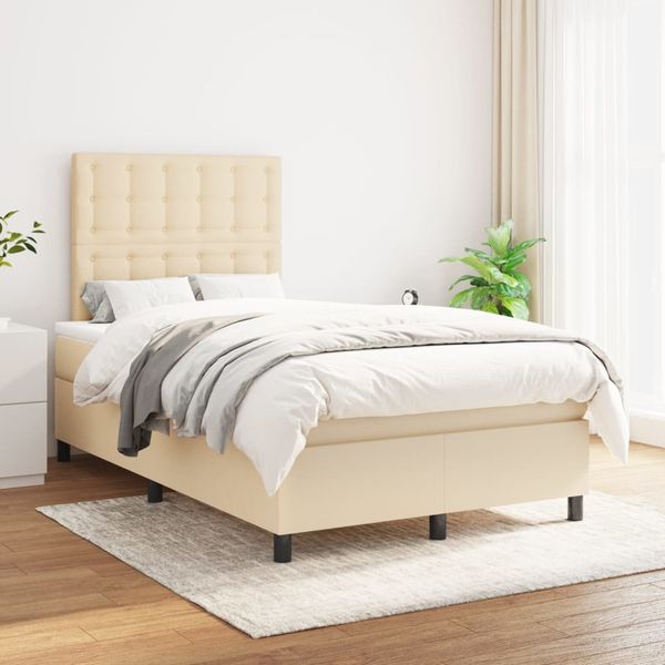 vidaXL Boxspring posteľ s matracom krémový 120x200 cm látka