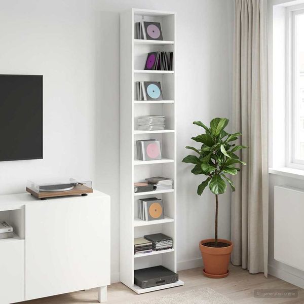 vidaXL CD Skrinka Biela 33 x 23,5 x 175 cm Kompozitné drevo