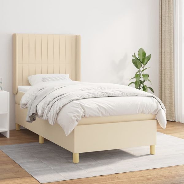 vidaXL Posteľný rám boxsping s matracom krémový 80x200 cm látka