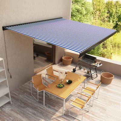 vidaXL Ručne zaťahovacia kazetová markíza modro-biela 400x300 cm