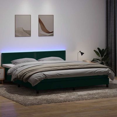 vidaXL Posteľný rám boxsping s matracom a LED tmavozelený 180x220 cm zamat