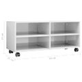 vidaXL TV skrinka s kolieskami lesklá biela 90x35x35 cm drevotrieska