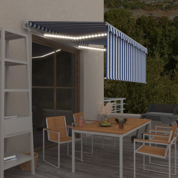 vidaXL Automatická markíza tienidlo&LED&senzor vetra modro-biela