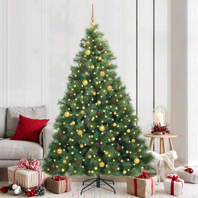 vidaXL Umelý vianočný stromček s 300 LED-i Zelená 210 cm PE a PVC