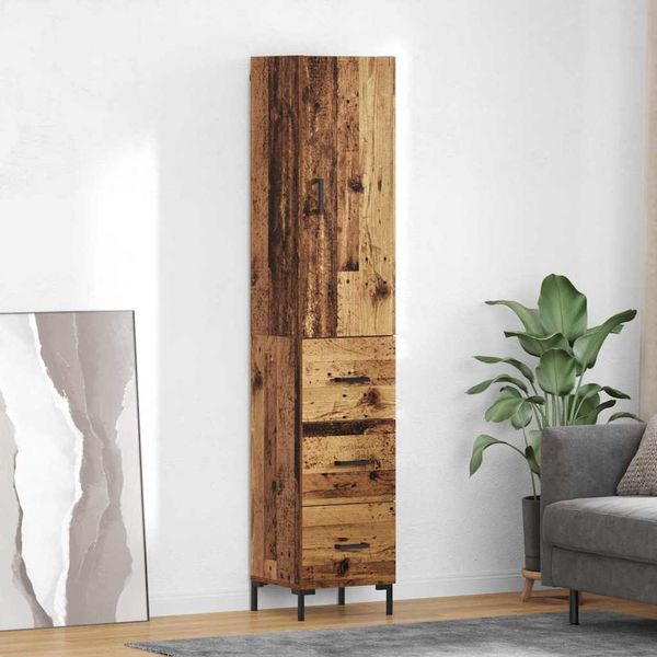 vidaXL Highboard Staré drevo 69,5 x 34 x 180 cm Kompozitné drevo