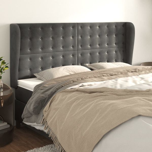 vidaXL Čelo postele so záhybmi tmavosivé 203x23x118/128 cm zamat