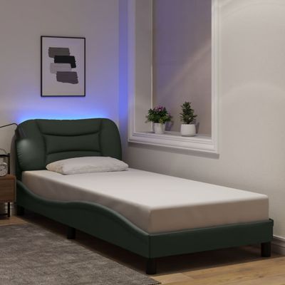 vidaXL Rám postele s LED bez matraca Hvar tmavosivá 90x200 cm látka
