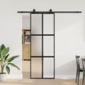 vidaXL Posuvné dvere s kovaním čierne 76x205 cm tvrdené sklo