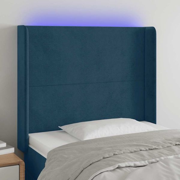 vidaXL Čelo postele s LED tmavomodré 83x16x118/128 cm zamat
