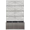 vidaXL Vyvýšený záhon+mriežka, 3 nádoby 83x30x130 cm, polyratan, sivý
