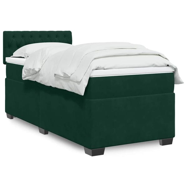 vidaXL Posteľný rám boxsping s matracom tmavozelený 90x200 cm zamat
