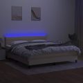 vidaXL Posteľ boxsping s matracom a LED krémová 180x200 cm látka