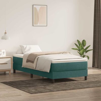 vidaXL Posteľný rám boxsping s matracom tmavozelený 90x210 cm zamat