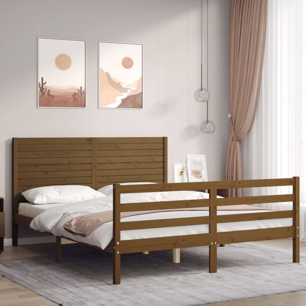 vidaXL Posteľný rám s čelom medovo hnedý King Size masívne drevo