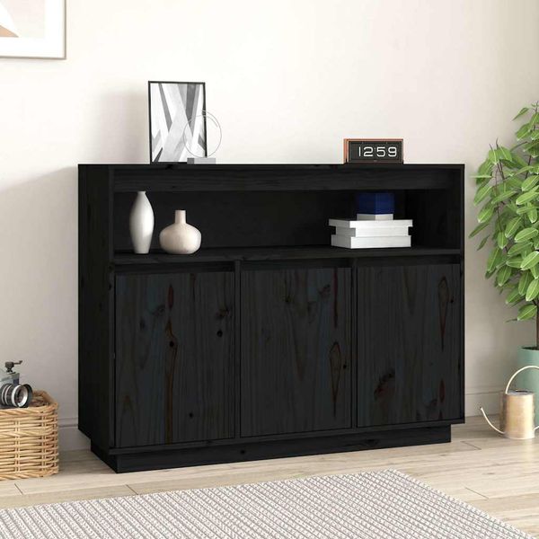 vidaXL Komoda čierna 104,5x34x80 cm borovicový masív