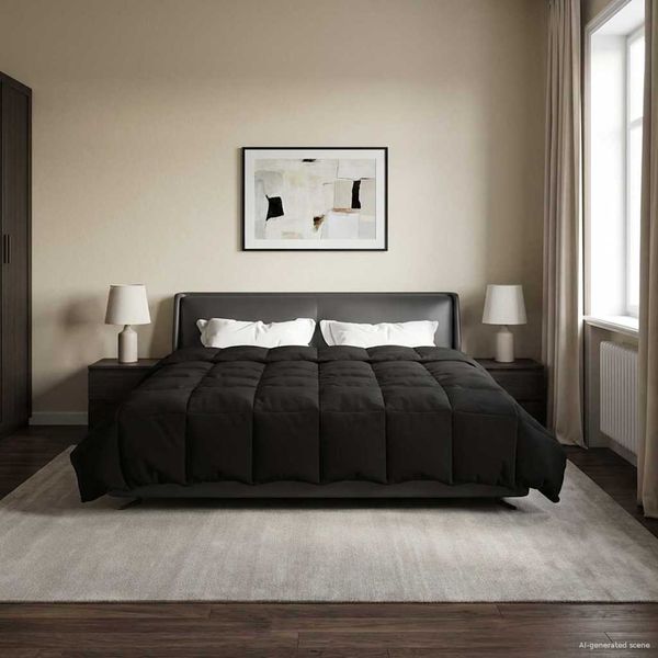 vidaXL Prikrývka na celý rok Šnurovaný Čierna 220 x 260 cm Mikrovlákno