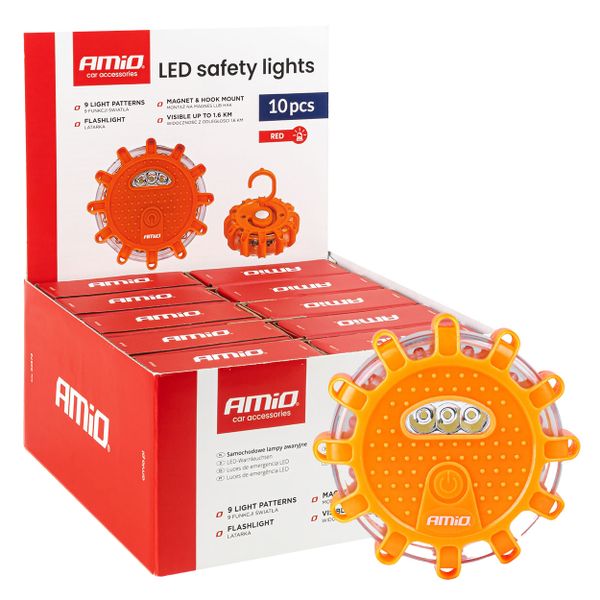 Núdzové svietidlá LED 12SMD+3SMD 10 kusov, červená AMiO-04672