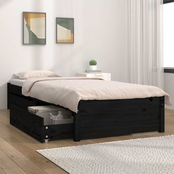vidaXL Rám postele so zásuvkami čierny 75x190 cm malé jednolôžko