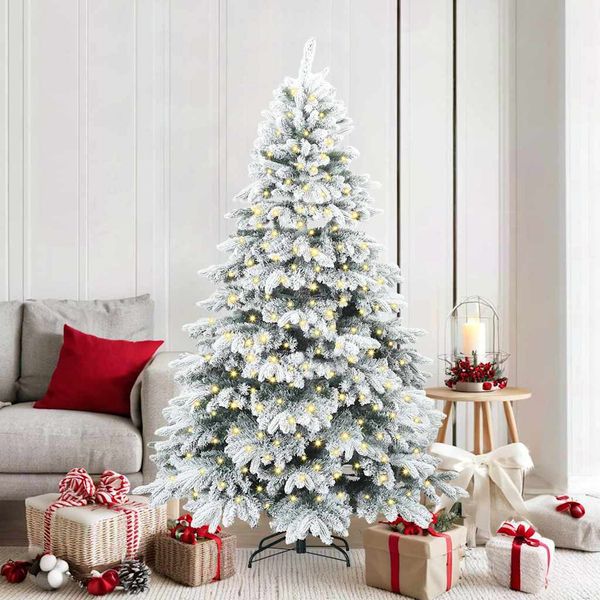vidaXL Umelý vianočný stromček s 300 LED-i Biela 180 cm PE a PVC