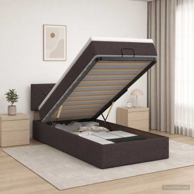 vidaXL Ottoman posteľ s matracom a LED Tmavohnedá 90 x 200 cm Látka