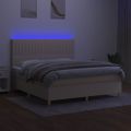 vidaXL Posteľ boxsping s matracom a LED krémová 180x200 cm látka