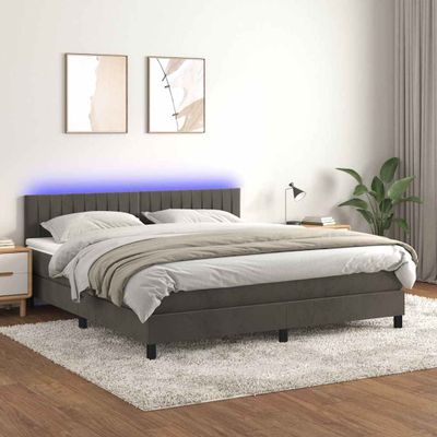 vidaXL Posteľ boxsping s matracom a LED tmavosivá 160x200 cm zamat