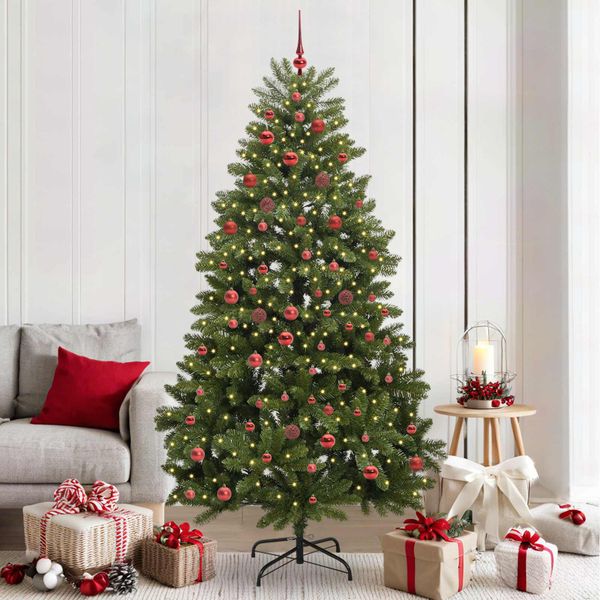 vidaXL Umelý vianočný stromček s 300 LED-i Zelená 210 cm PVC a kov
