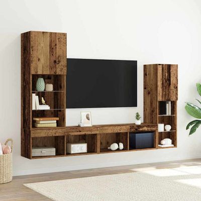 vidaXL TV skrinka 4 pcs Staré drevo Kompozitné drevo