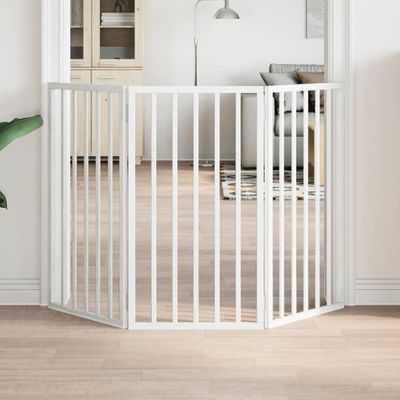 vidaXL Skladacia brána pre psa, 3 panely, biela, 150 cm, topoľové drevo