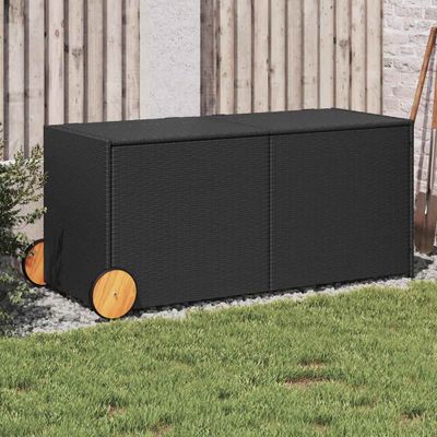 vidaXL Záhradný úložný box s kolieskami čierny 283 l polyratan