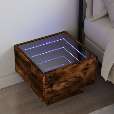 vidaXL Nočný stolík s nekonečnými LED dymový dub 40x40x30 cm