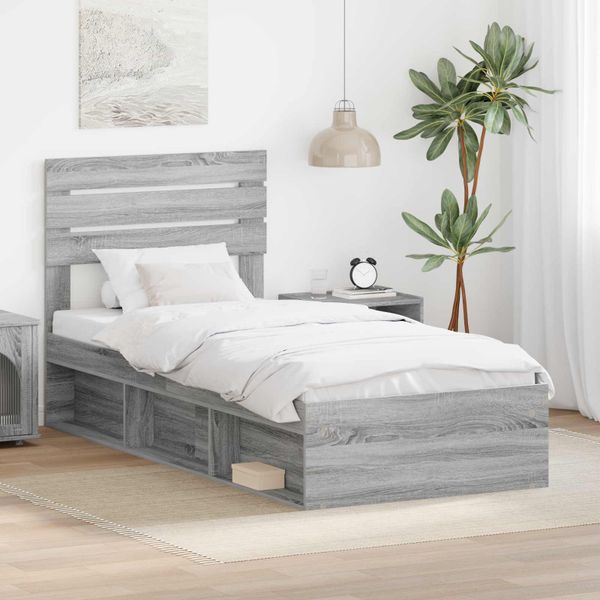vidaXL Rám postele Sivý Sonoma 100 x 200 cm Masívne borovicové drevo