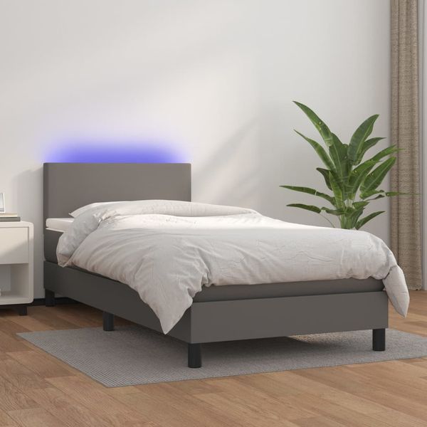 vidaXL Boxspring posteľ s matracom a LED sivá 90x200 cm umelá koža